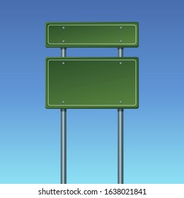 Green empty road sign on the road. vector image