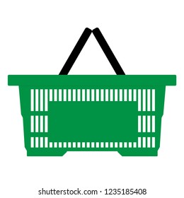 Green empty shopping basket isolated on white background. Vector illustration