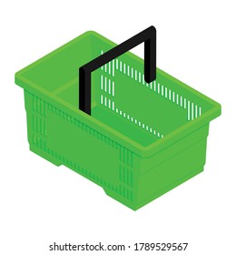 Green empty shopping basket isolated on white background. Isometric view. Vector
