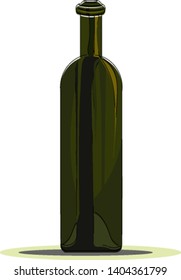 A green empty wine bottle, vector, color drawing or illustration. 
