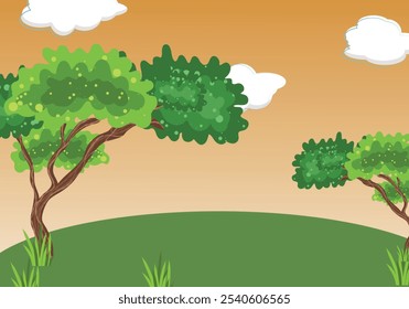 Green enchanted forest landscape kids cartoon nature