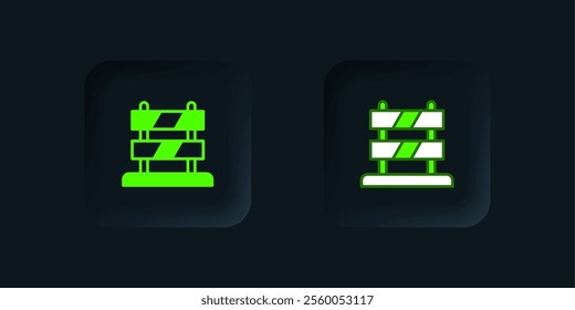 Green End of railway tracks icon isolated on black background. Stop sign. Railroad buffer end to destination. Black square button. Vector