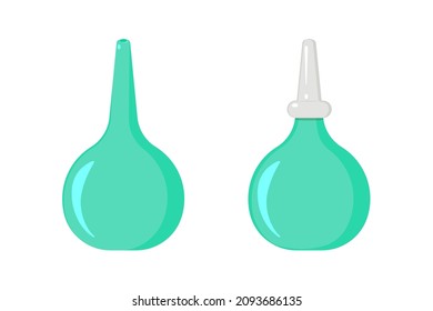 Green enema with and without a tip. Children's nasal aspirator. Medicinal rubber douche bag.