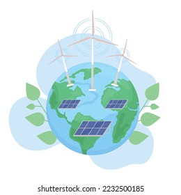 Ilustración aislada del vector 2D de energía verde. Fuente de energía sustentable objetos planos sobre el fondo de las caricaturas. Escena editable de color para la tecnología ecológica para móviles, sitio web, presentación