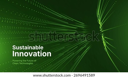 Green Energy Abstract Tech Background with Flowing Dots Futuristic Grid. Sustainable Innovation Eco Clean Energy Technology Concept. Vector Illustration.