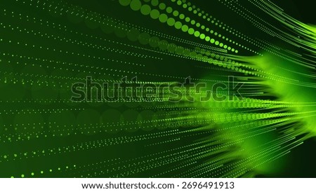 Green Energy Abstract Tech Background with Flowing Dots Futuristic Grid. Sustainable Innovation Eco Clean Energy Technology Concept. Vector Illustration.