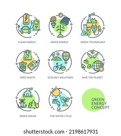Green Energy Alternative Renewable Ecology Complex Concept Thin Line Icons Labels Set. Vector illustration of Eco Label