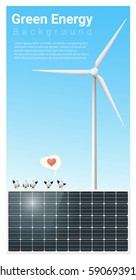 Green energy background with solar panel and wind turbine , vector , illustration