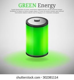 Green energy. Green battery. Vector illustration of green battery icon. Shine battery icon.
