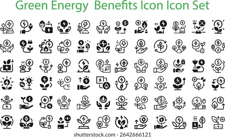 green energy Benefits Icon Icon Set.eps. collection, sketches, logo illustrations, web symbols, outline style pictograms package isolated on white background. Vector graphics. stock illustration