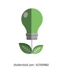 green energy bulb with leaves icon