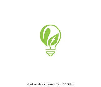 Green Energy Bulb Logo Design Element With Lightning Bolt Sign Vector Template.
