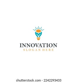 green energy bulb smart idea vector logo design with modern color style concept, innovation digital lamp symbol with ecology leaf concept. Vector Pro
