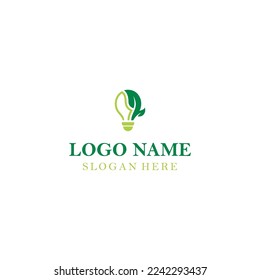 green energy bulb smart idea vector logo design with modern color style concept, innovation digital lamp symbol with ecology leaf concept. Vector Pro