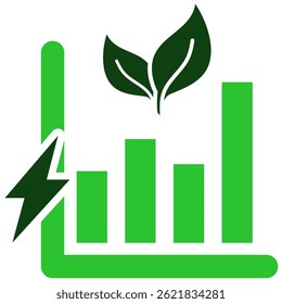 Green energy chart icon vector for renewable growth tracking and eco-friendly statistics. Ideal for energy reports, sustainability visuals, and infographic design.