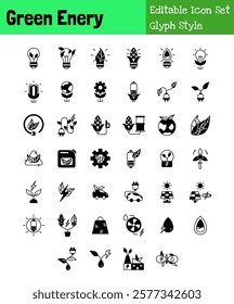 Green Energy Collection Icon Set Glyph Style