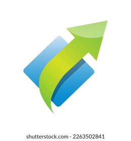 Green energy coming out of a solar panel, done with a blue rhombus and a green arrow. Vector logo for renewable power. 2050 net zero emissions