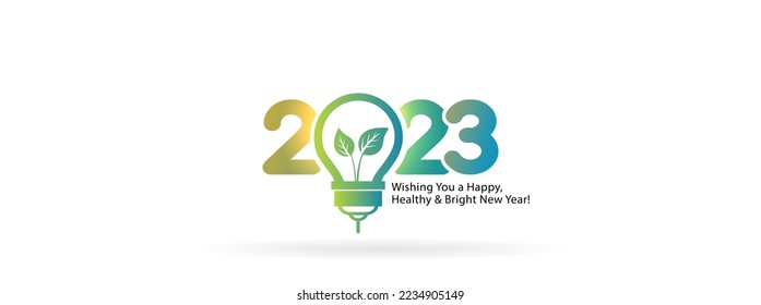 Green energy concept for 2023 with Light bulb. 2023 happy new year Poster banner Flyer and template.