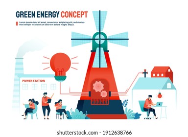 Green energy concept with alternative resources for household and industrial needs. Designed for landing page, banner, website, web, poster, mobile apps, homepage, social media, flyer, brochure, ui ux