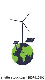 Green energy concept. Alternative energy technologies. Sun and wind energy producing. Vector illustration in a flat style.