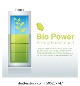 Green energy concept background with bio energy charging battery , vector , illustration