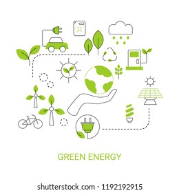 Green energy concept. Background with ecology icons.