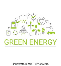 Green energy concept. Background with ecology icons.