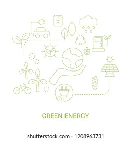 Green energy concept. Background with ecology icons.