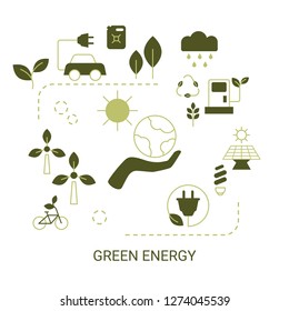 Green energy concept. Background with ecology icons.