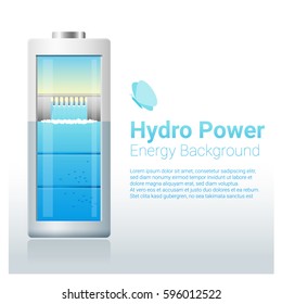 Green energy concept background with hydro energy charging battery , vector , illustration
