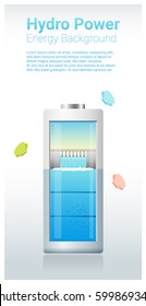 Green energy concept background with hydro energy charging battery , vector , illustration