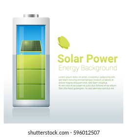 Green energy concept background with solar panel charging battery , vector , illustration