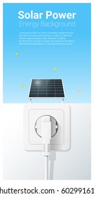 Green energy concept background with solar panel and electric plug , vector , illustration