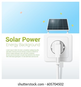 Green energy concept background with solar panel and electric plug , vector , illustration