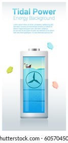 Green energy concept background with tidal energy charging battery , vector , illustration