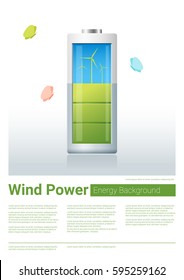 Green energy concept background with wind turbine charging battery , vector , illustration