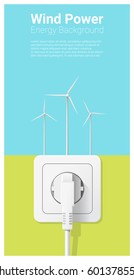 Green energy concept background with wind turbine and electric plug , vector , illustration