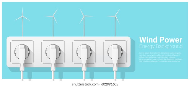 Green energy concept background with wind turbine and electric plug , vector , illustration