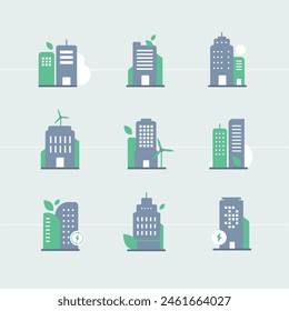 Icono de construcción de concepto de energía verde colección
