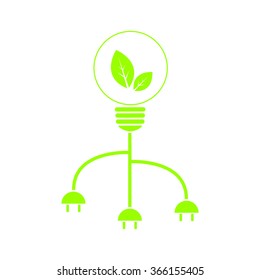 Green energy concept with bulb and plug, green leaf inside bulb, vector illustration