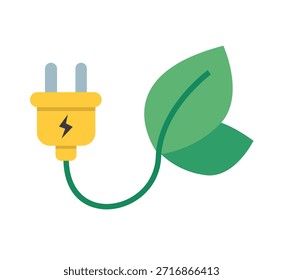 Concepto de energía verde con enchufe eléctrico e ilustración de hoja