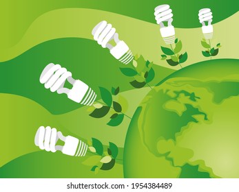 Green energy concept. Energy-saving lamps. Caring for the environment of the world. Vector illustration in modern style EPS10.