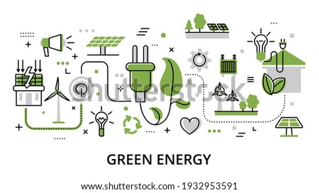 Green Energy concept, flat line design vector illustration, for graphic and web design