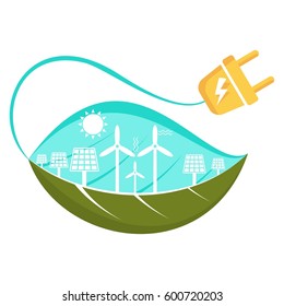 green energy concept. Flat vector cartoon illustration. Objects isolated on a white background.