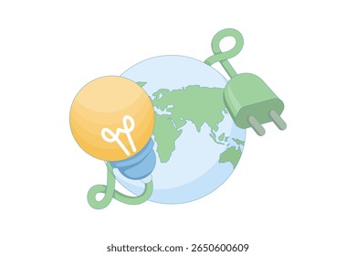 Green Energy Concept. globe Earth Day, World Environment Day. sustainable for business, ecology and environmental protection. flat vector illustration on background.
