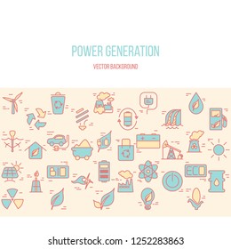 Green energy concept. Line style vector illustration. Renewable resources symbols isolated on background.