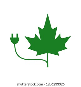 Green energy concept of Maple Leaf merged with electrical power cord.