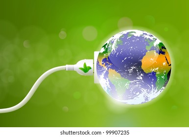 green energy concept with Planet Earth and electric plug