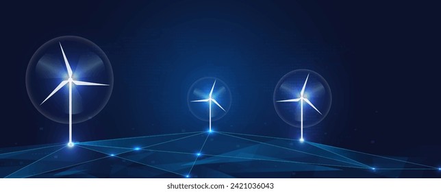  Green energy concept. Process of rotating wind energy graphically.