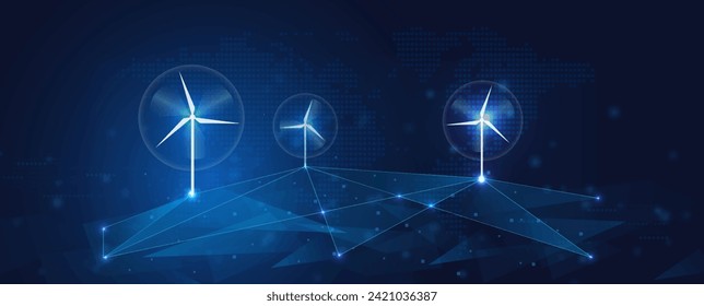  Green energy concept. Process of rotating wind energy graphically.